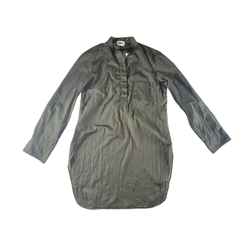 DEVEAUX NEW YORK‎ Olive Green Textured Band Collar Tunic Shirt Made in America